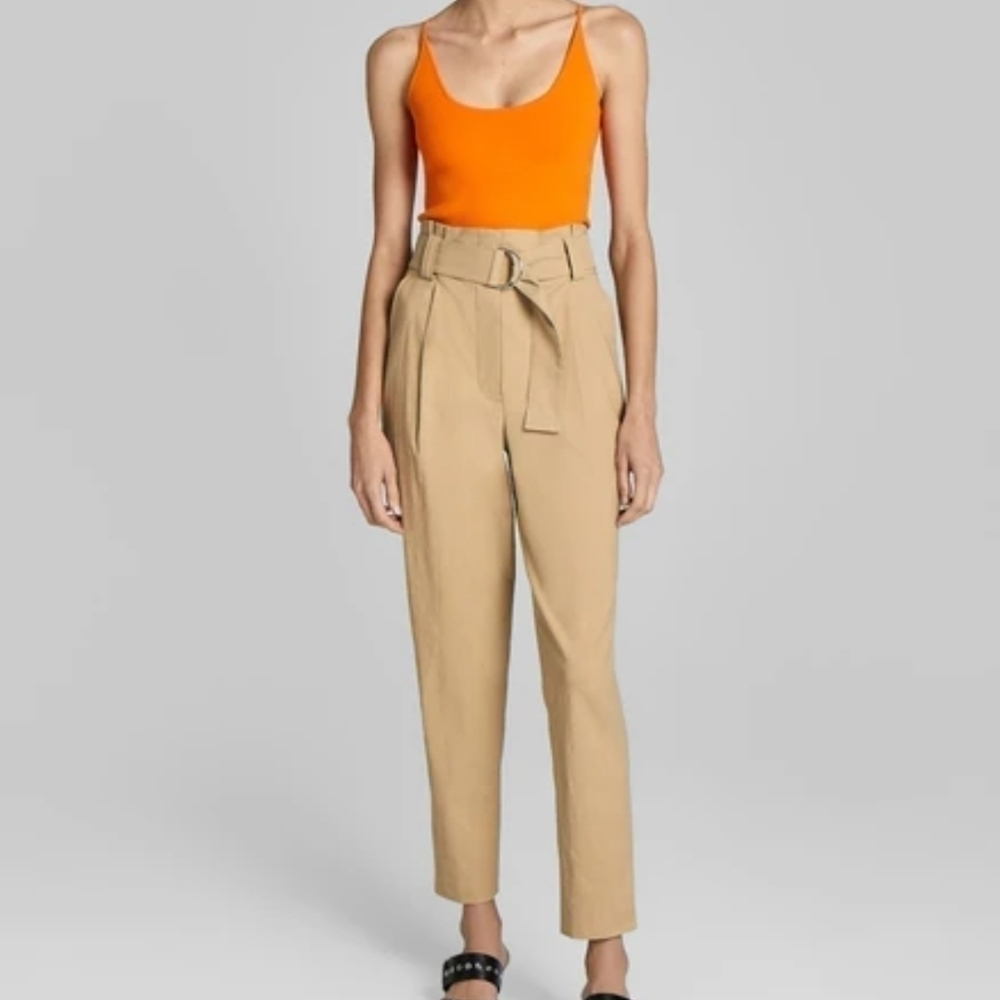 New A.L.C. Diego Highwaist Belted Pleaded Front Tapered Cropped Leg Sands Pants